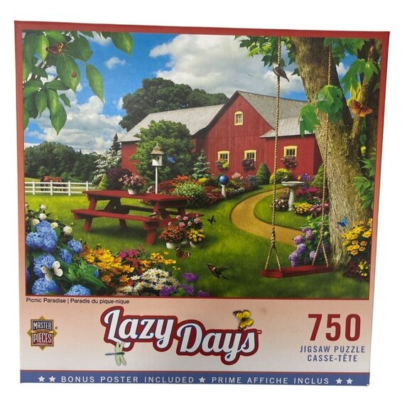 Lazy Days 750-Piece Jigsaw Puzzle Picnic Paradise Scene By MasterPieces - Picture 1 of 3
